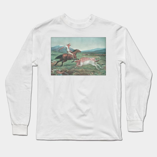 Cattle Mustering Australia Vintage Print Long Sleeve T-Shirt by KarwilbeDesigns